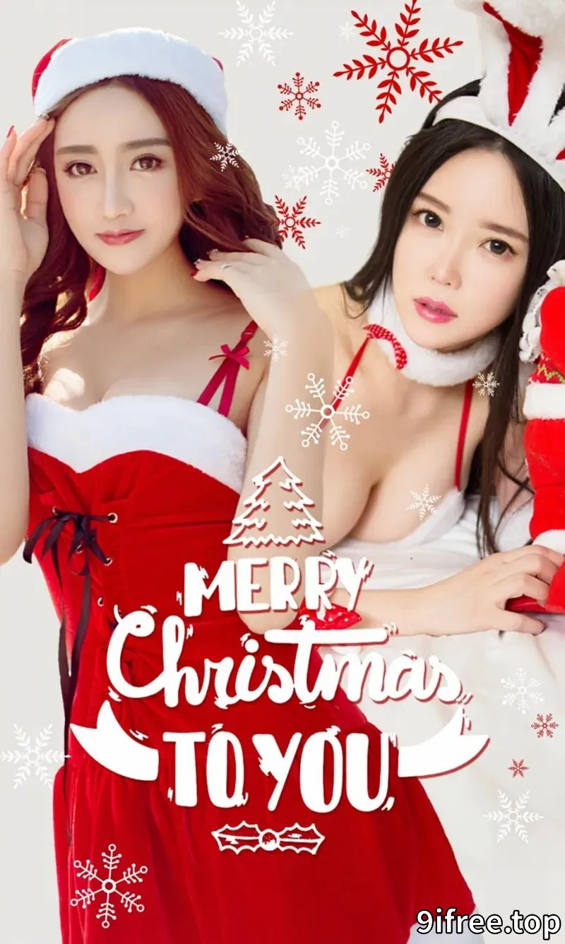 [Ugirls爱尤物] NO.950 嫩模陶欣儿&七七圣诞女郎红色内衣配红色网袜性感写真-就爱免费