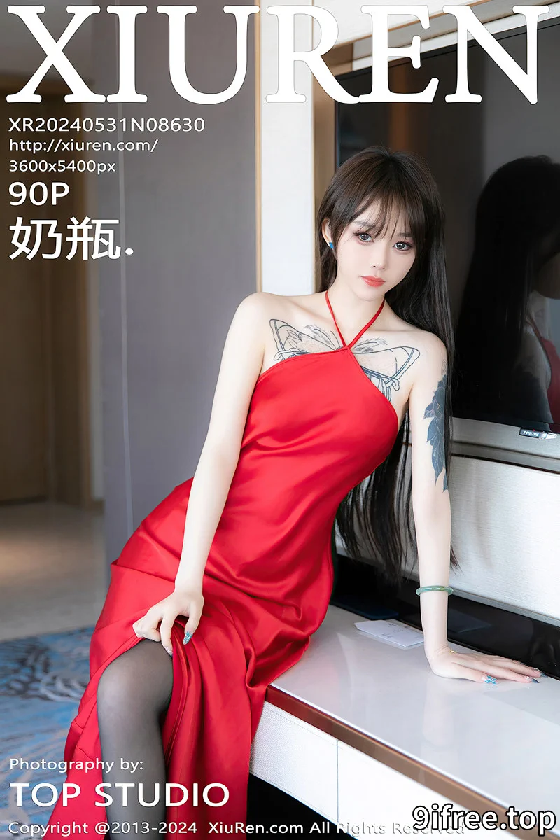 [XiuRen秀人网] No.8630 模特奶瓶性感红色长裙露黑色内衣配超薄黑丝秀曼妙身姿诱惑写真
