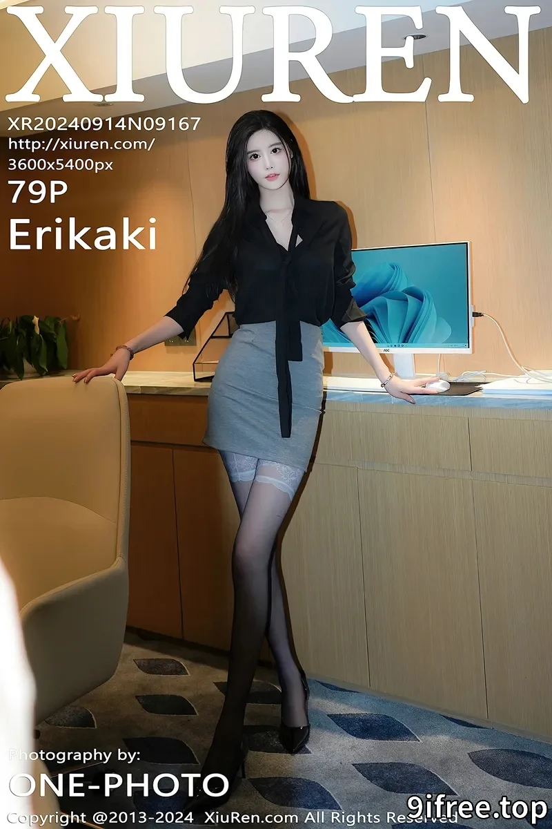 [XiuRen秀人网] NO.9167 模特Erikaki性感黑衬衫露肉色内衣配超薄黑丝秀完美身材诱惑写真