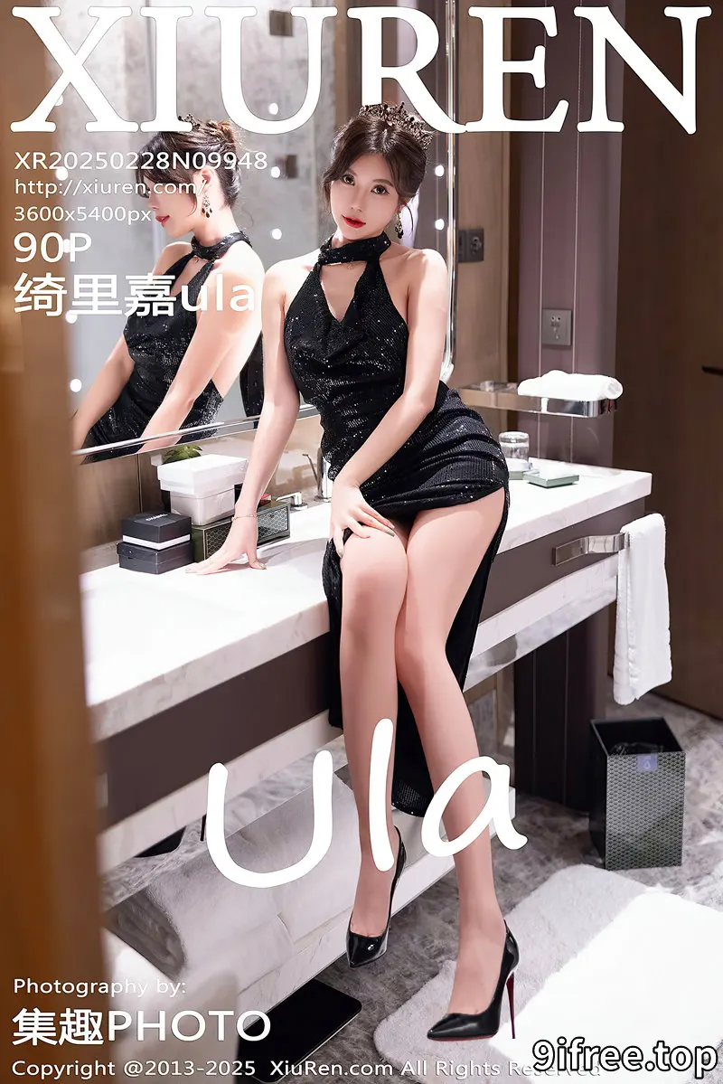[XiuRen秀人网] NO.9948 女神绮里嘉ula性感黑色情趣内衣配黑丝吊袜秀曼妙身姿诱惑写真